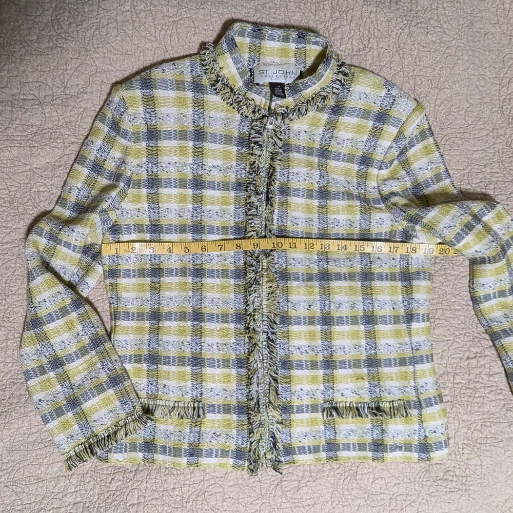 St. John Collection Plaid Fringe Jacket Size 10